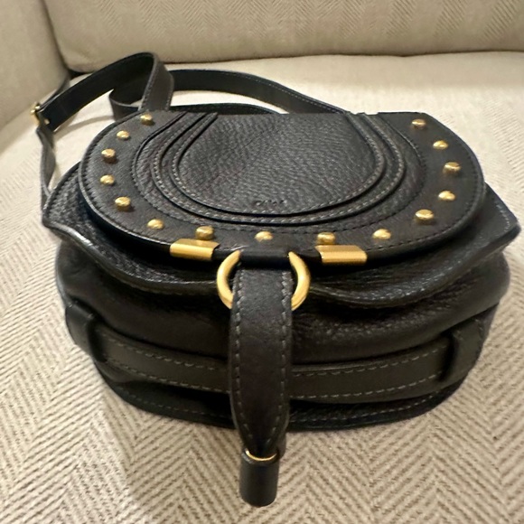 Rare! Chloe Black Leather Studded Small Marcie Saddle Crossbody - Picture 7 of 14